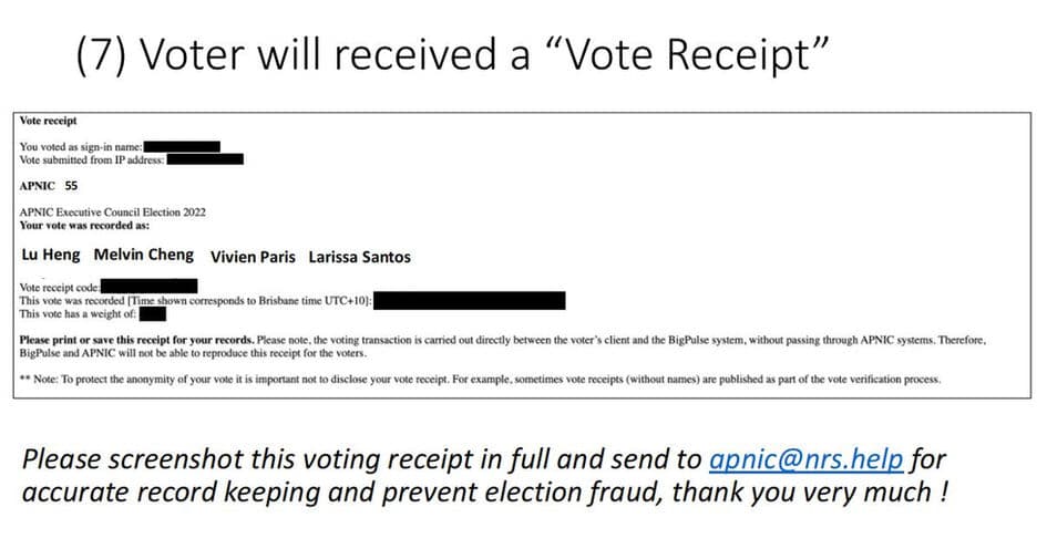 (7) Voter will received a “Vote Receipt”